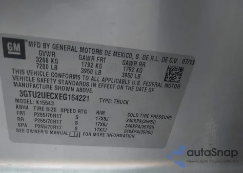 2014 GMC Sierra 1500 Sle from USA, damaged, VIN 3GTU2UECXEG164221